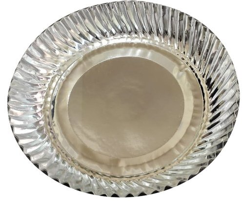 Biodegradable Round Shaped Silver Coated Paper Disposable Plates, 8 Inches, Pack Of 50