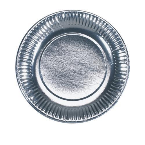 Biodegradable Round Shaped Silver Coated Paper Disposable Plates, 9 Inches, Pack Of 50