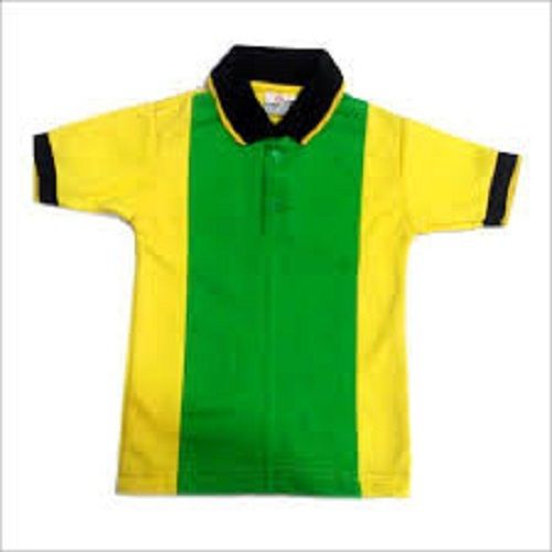 Kids Cotton Comfortable And Breathable Round Neck Short Sleeves Green Yellow T-Shirt 