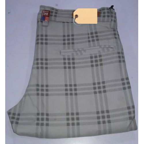 Mens Grey Casual Checked Trousers