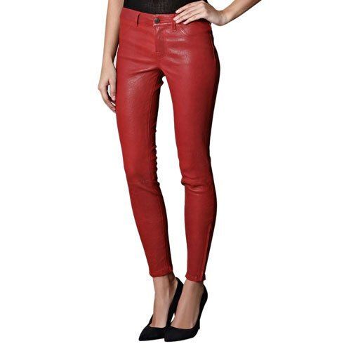 No Fade Plain Red Comfortable Wear Soft Breathable And Stylish For Women Leather Pant