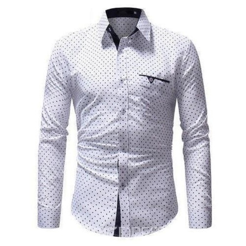 Printed White And Black Collar Neck Full Sleeve Simple And Stylish Look Shirt - Cotton, Sizes S-XXL, White And Black Color | Breathable, Quick Dry