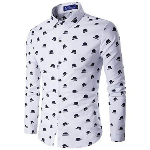 No Fade Printed White Collar Neck Full Sleeve Simple And Stylish Look Mens Shirt