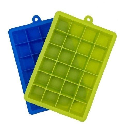 Rectangular Reusable Easy To Use Plastic Green And Blue Ice Cube Trays