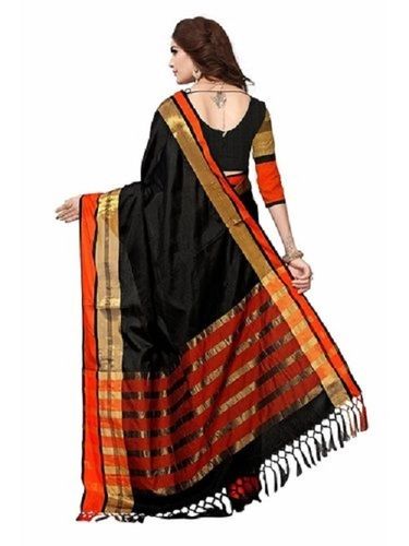 Women Light Weight Comfortable And Breathable Black Red Cotton Printed Silk Saree