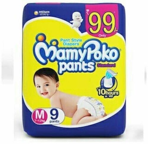 Breathable And Disposable White Medium Size Mamy Poko Pants Unit Of 9