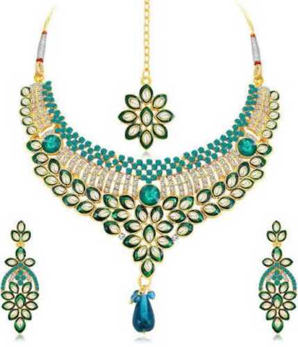 Golden Imitation Necklace Set With Earring For Wedding, Engagement, Party And Festival Occasion