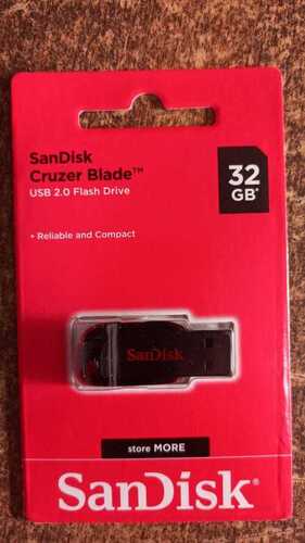  Black Sandisk 32Gb Pen Drive, Cruzer Blade Storage 32 Gb, Ultra Compact And Portable, Capless Design Size: 2.5 Inch