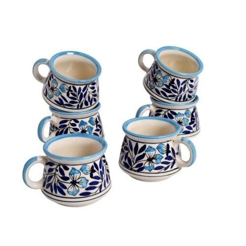 Light Weight Eco Friendly Microwave Safe Blue White Printed Ceramic Cup For Hot Beverages 