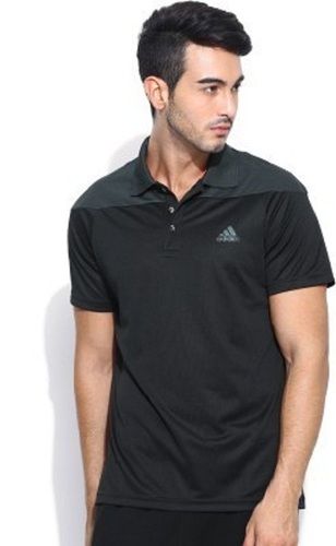 Men Short Sleeves And Polo Neck Breathable Soft Cotton Plain Black T Shirts  Age Group: 15