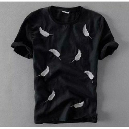 Men Short Sleeves And Round Neck Breathable Soft Cotton Printed Black T Shirts Gender: Boy