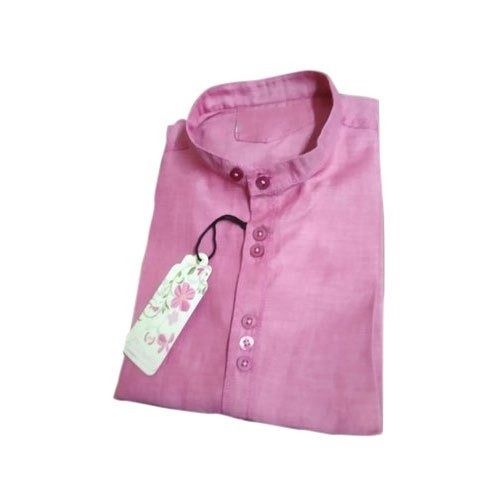 Pink Full Sleeves Collared Cotton Kurta Style Shirt For Men, Available In All Sizes