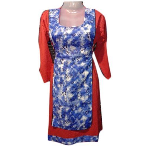 Blue Simple Elagant And Full Sleeve Ladies Cotton Printed Kurti 