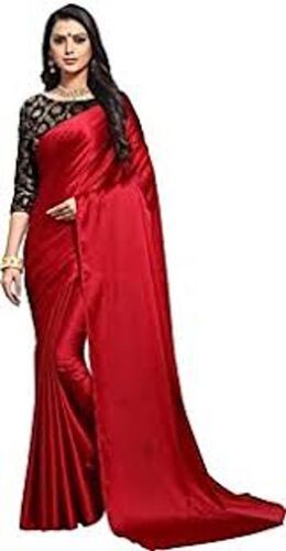 Skin Friendly And Shrink Resistant Women's Beautiful Plain Silk Saree With Blouse Piece