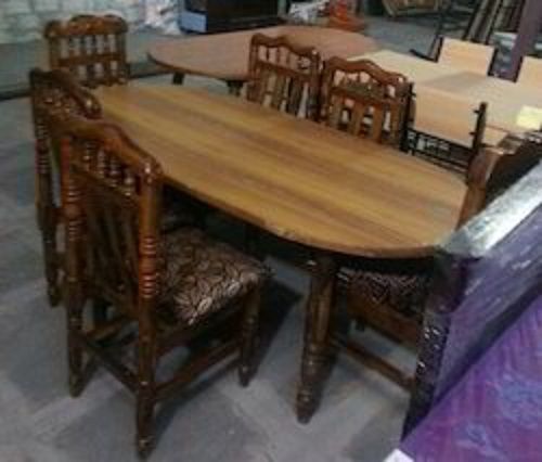 Strong And Durable Easy To Clean Brown Wooden Dining Table Set With Six Chair