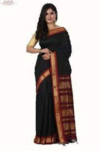 Women's Beautiful Cotton Fabric Wth Blouse Piece Bollywood Pure Black Cotton Saree