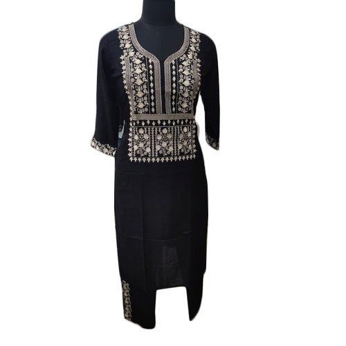 Breathable Party Wear 3/4th Sleeve Black Printed Fancy Kurtis For Women