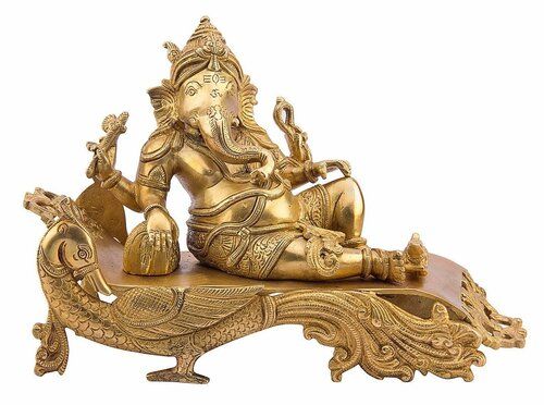 Rust Proof Craft Hindu God Ganesha Idol Ganpati Statue Sculpture Hand Craft Showpiece 18.5 Cm (Brass;Gold)