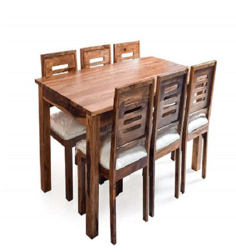 Handmade Rectangular And Termite Resistant 6 Seater Brown Wooden Dining Table Set