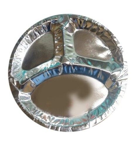 Circular Plain Silver Foil Compartment Paper Plates 14 Inch (Pack Of 50)