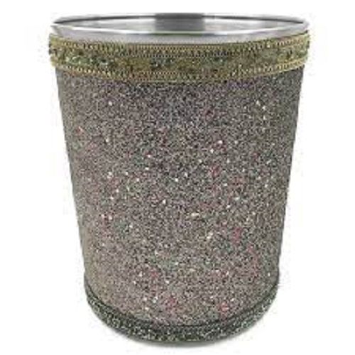 Stainless Steel Easy To Clean And Light Weight Strong Glitter Glass Silver Dustbin