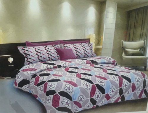 Breathable Purple And White Pure Cotton Printed Double Bedsheet With Two Pillow Cover 