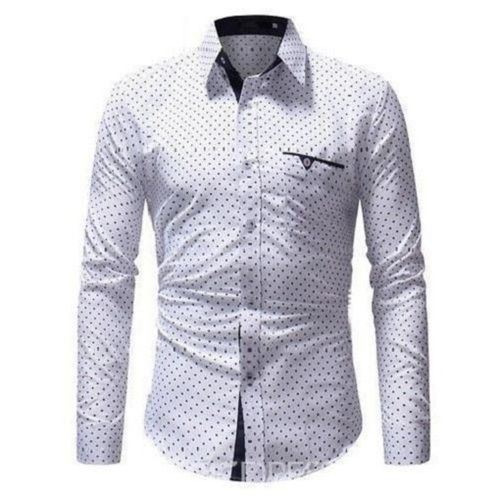 Breathable White Printed Collar Neck Full Sleeve Casual Skin Friendly Shirt For Men