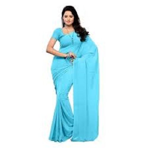 Women Comfortable And Breathable Easy To Wear Cotton Silk Blue Saree With Unstitched Blouse