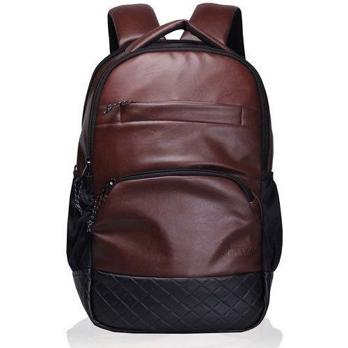 Leather Comfortable And Easy To Carry Brown And Black Color School Bag With Spacious Two Compartments