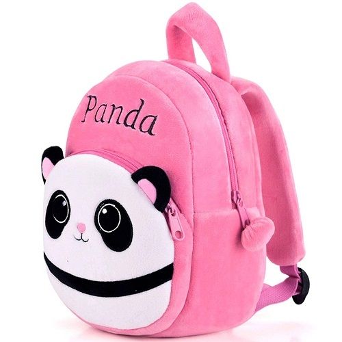 Soft Smooth Lightweight Stylish Cartoon Printed Pink And Black Panda Look School Bag 