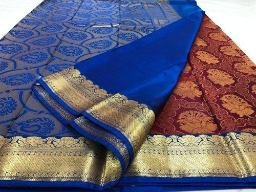 Women Comfortable And Breathable Easy To Wear Cotton Silk Banarsai Saree With Unstitched Blouse