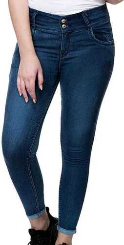 Women Slim Fit Lightweight Stretchable Casual Wear Full Length Plain Blue Jeans
