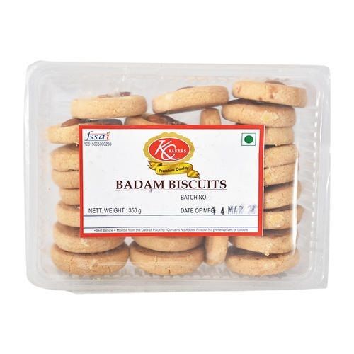 Brown Color Tasty Round Shape Hygienically Prepared And Packed Badam Biscuits