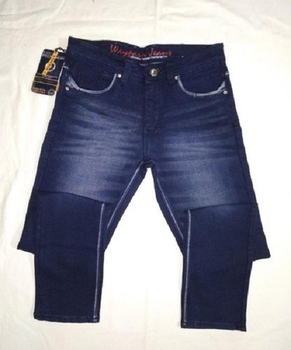 Straight Washed Pattern Blue Color Men's Denim Jeans For Regular Wear