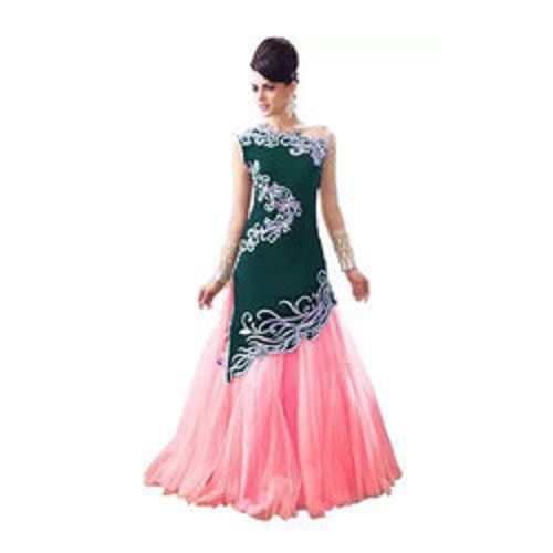 Beautiful Light Weight Party Wear Pink Color Velvet Net Gown Dress