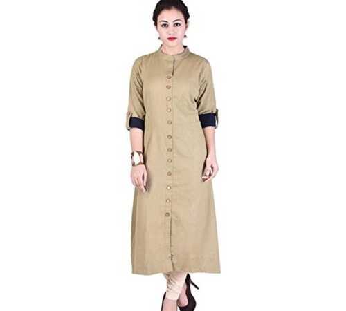 Yellow Designer Ethnic Kurti Kurta Casual Rayon Long Dress Stylish Beige Shirt Dress 