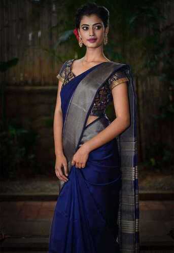 Fancy Elegant Look Printed Blue Color Ladies Cotton Saree For Ladies