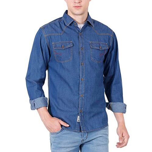 Washable Mens Full Sleeves Denim Shirt For Casual Wear(Breathable)