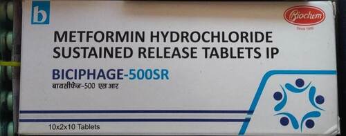 White Metformin Hydrochloride Sustained Release Tablets Ip Biciphage 500 Sr