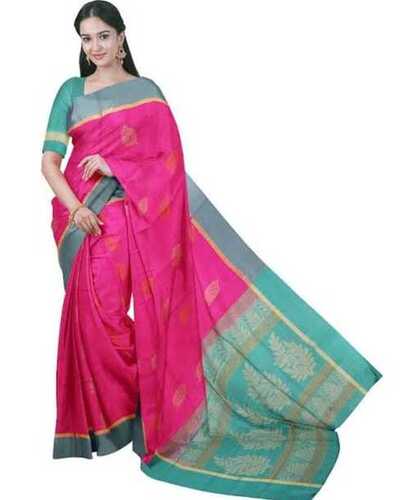 Patch Work Women Occasion Wear Elegant Look Lightweight Pink And Sea Green Printed Cotton Silk Saree 