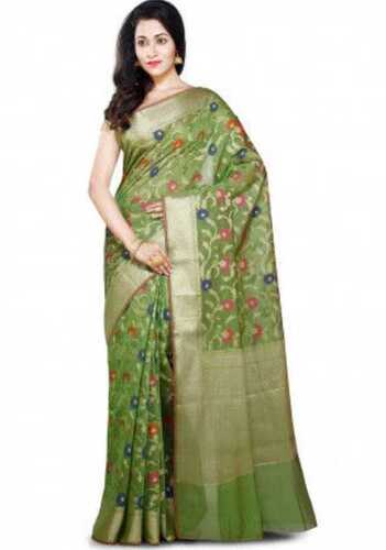 Green Women Party Wear Nice Look Lightweight Laces Yellow Printed Cotton Silk Saree 