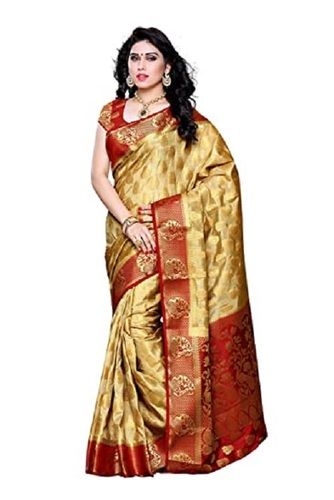 Summer Elegant Golden Color Art Silk Saree With A Blouse Piece Perfect For Party Wear