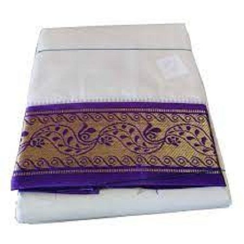 White Purple Cotton Ethnic Wear Dhoti Traditional Indian Garment For Men