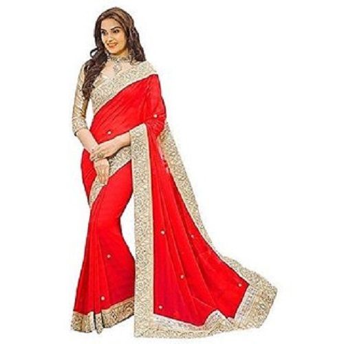 Red Elegant Fancy And Stylish Indian Silk Saree With Beautiful Designer Blouse