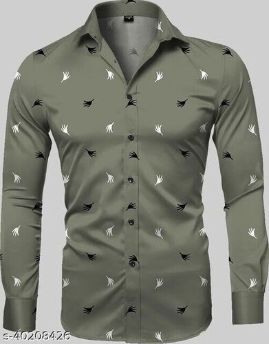 Gray Printed Men Regular Fit Shirt For Clean And Classy Look Casual Wear  Collar Style: Classic