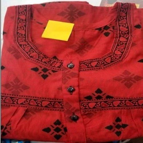 Ladies Comfortable And Breathable Premium Quality Fancy Printed Red Cotton Kurti Bust Size: 32 Inch (In)