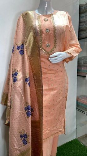 Light Pink Ladies Comfortable Eva Fancy Chanderi Suit