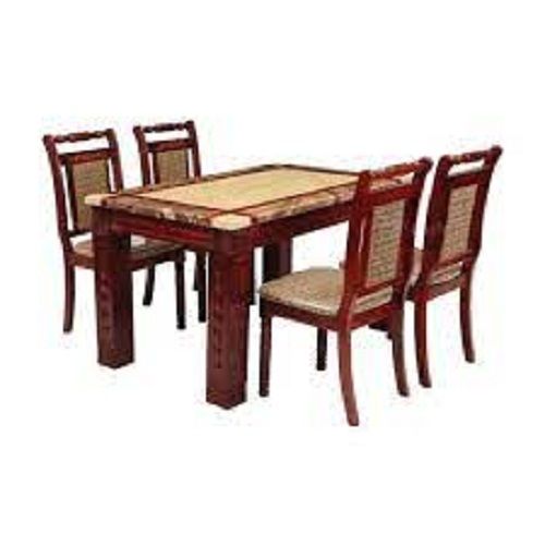 Natural Grain Finished Wood Material Express Marble Five Seater Dining Table Set 