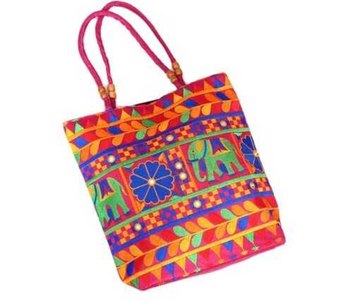 Soft And Attractive Ladies Multicolor Printed Cotton Jaipuri Hand Bags - Cotton Fabric, 22 in, Multicolor | Sleek D-Cut Design, Adjustable Strap, Zipper Pockets, Fully Lined