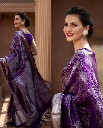 Blue Soft Comfortable Jayraj 5.5 M ( Separate Blouse Piece) Purple Banarasi Cotton Saree